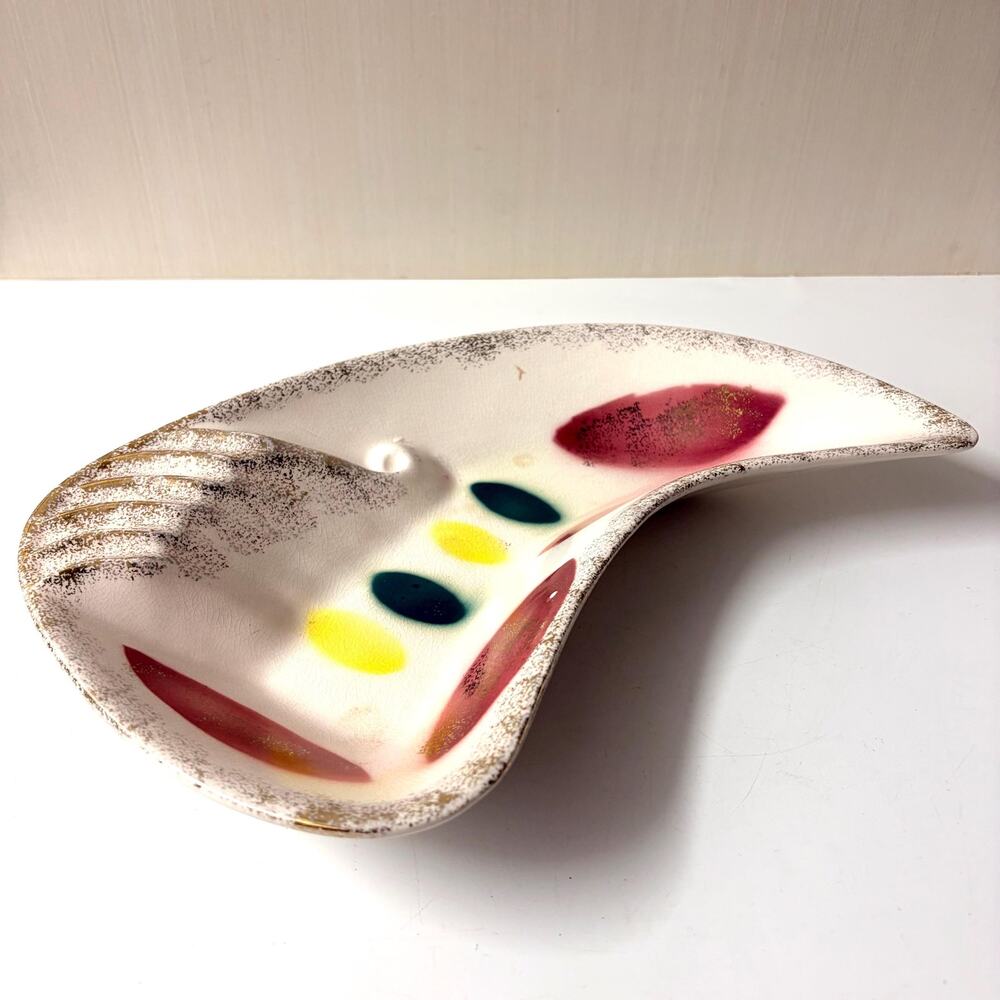 Vintage MCM Atomic Ceramic Ashtray Multi Color Gold Accent Catchall Trinket Dish